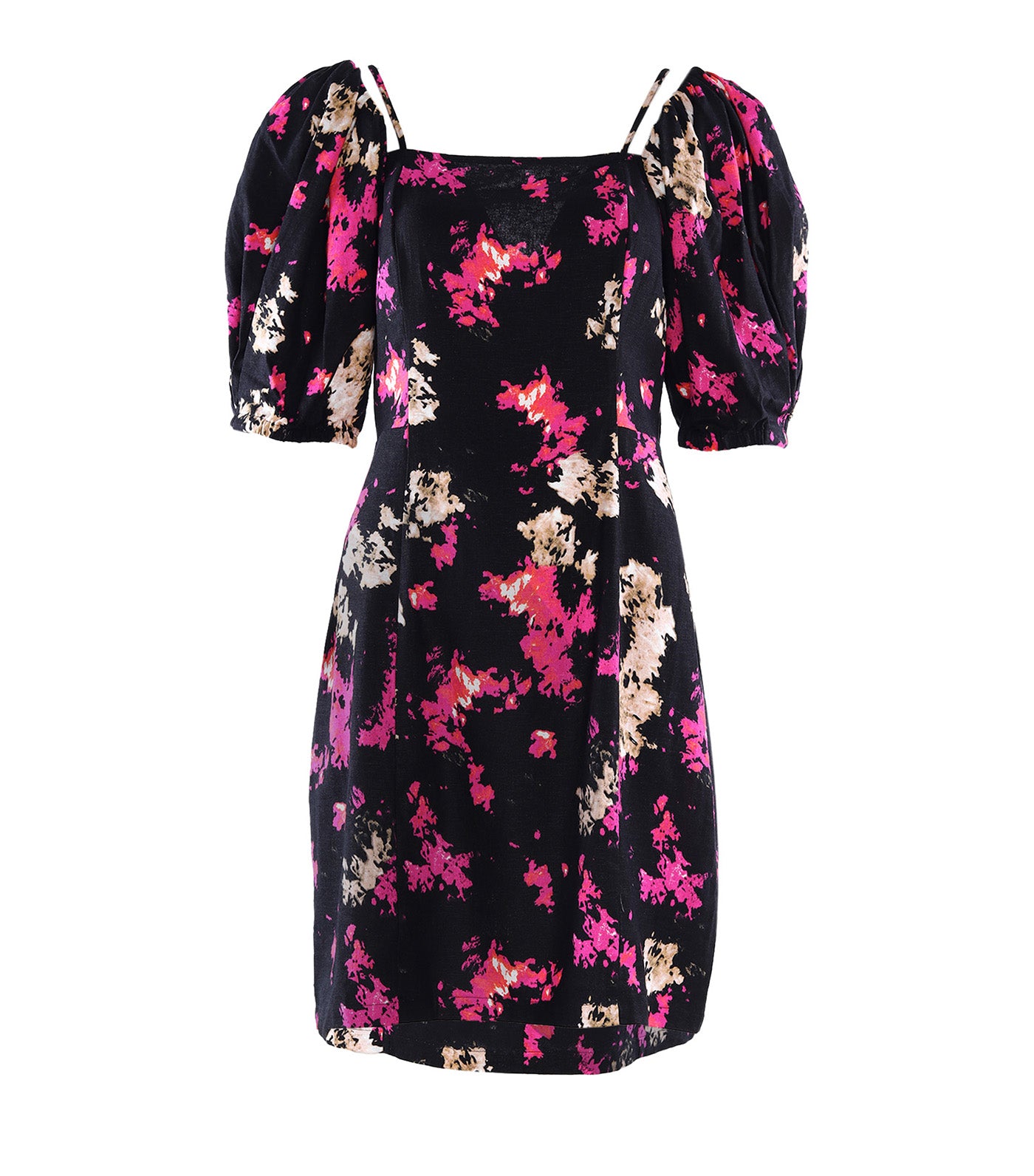 Linen Shoulder Strap Midi Dress Black/Pink