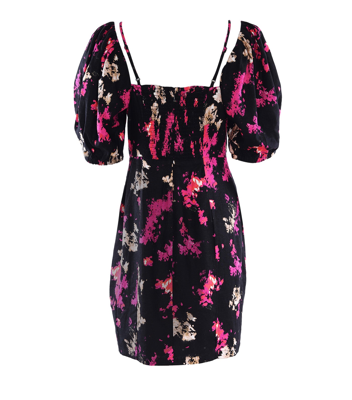 Linen Shoulder Strap Midi Dress Black/Pink
