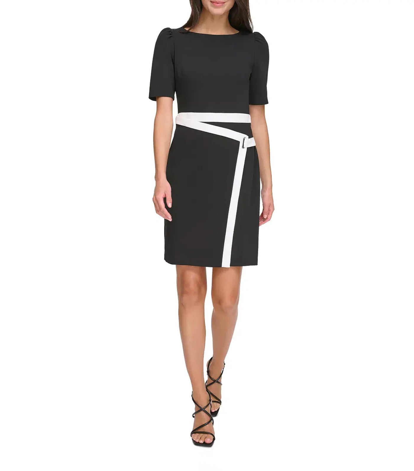 Puff Sleeve Dress with Envelope Skirt Black/Ivory
