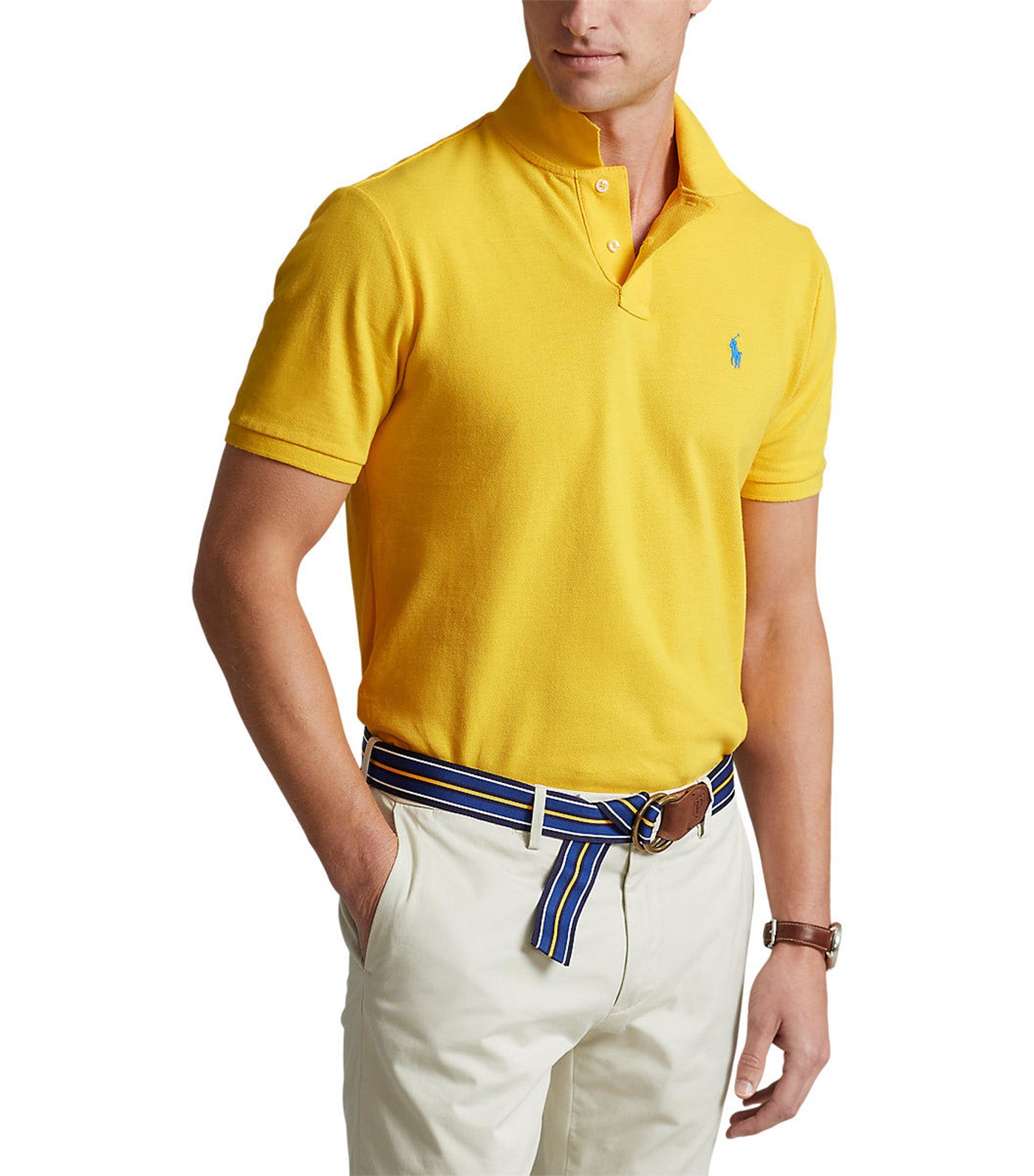 Men's Custom Slim Fit Mesh Polo Shirt Yellowfin