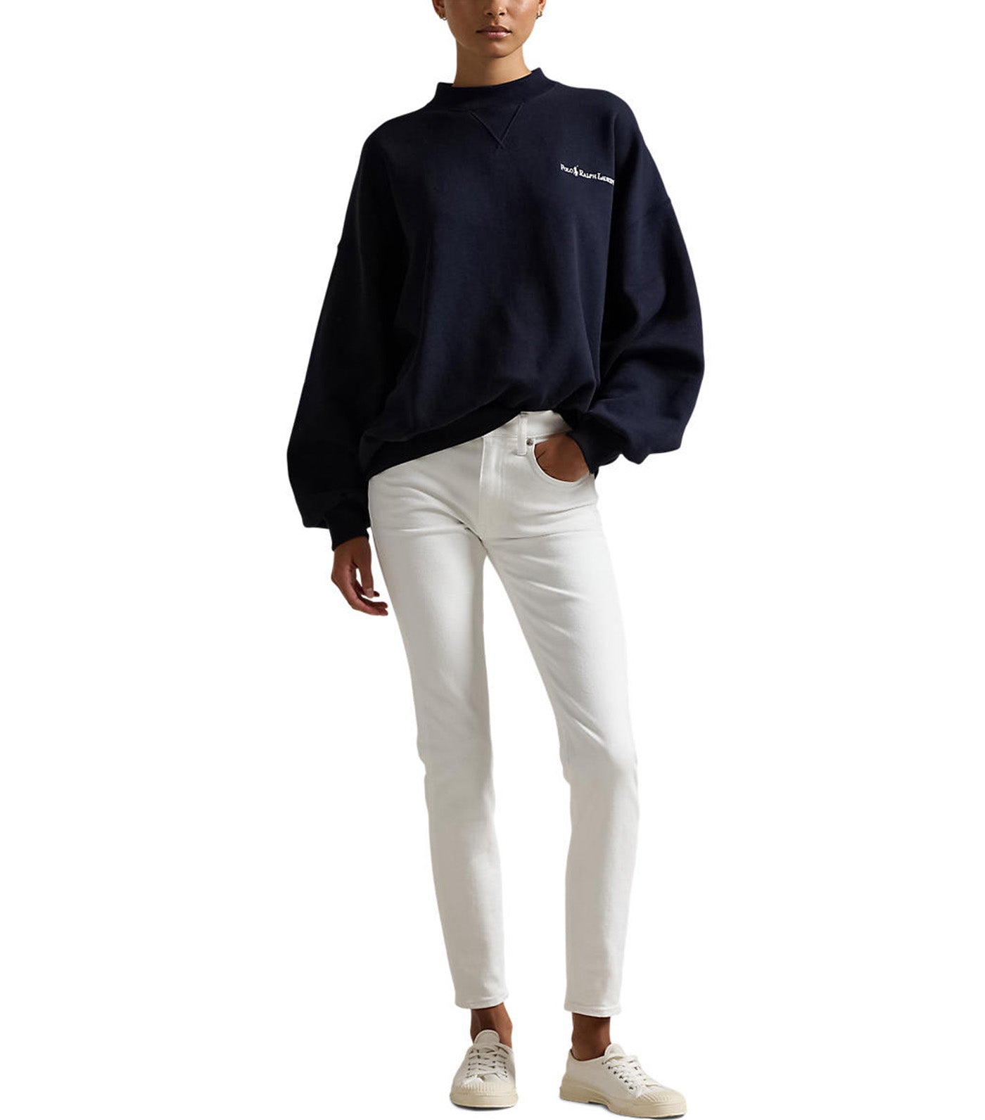 Women's Logo Fleece High Crewneck Navy