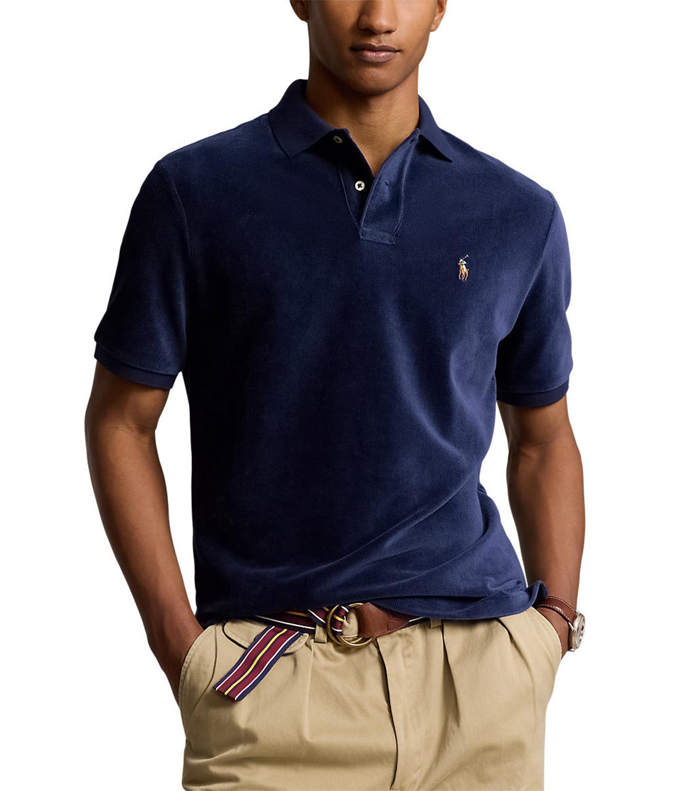Men's Classic Fit Knit Corduroy Polo Shirt Newport Navy