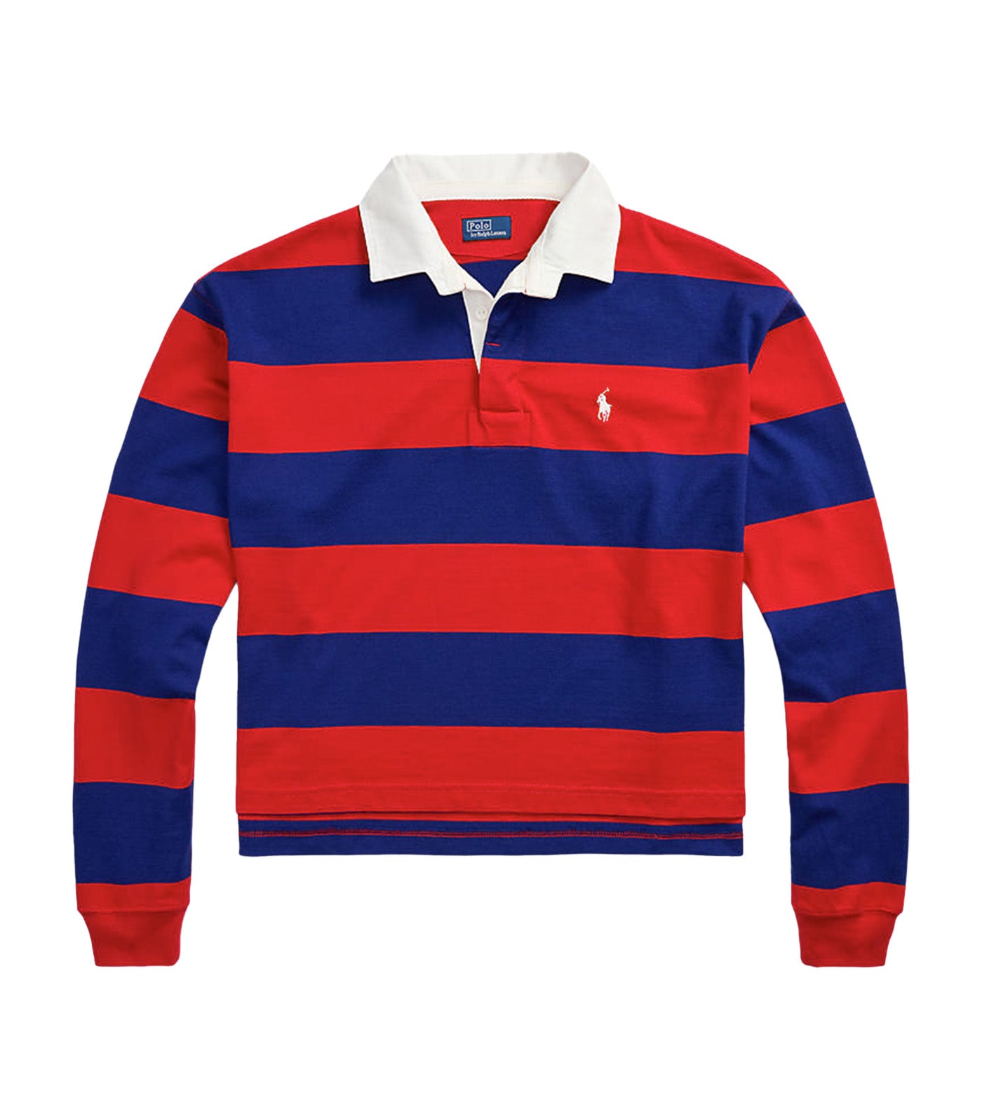 Women's Striped Cropped Jersey Rugby Shirt Red/Blue