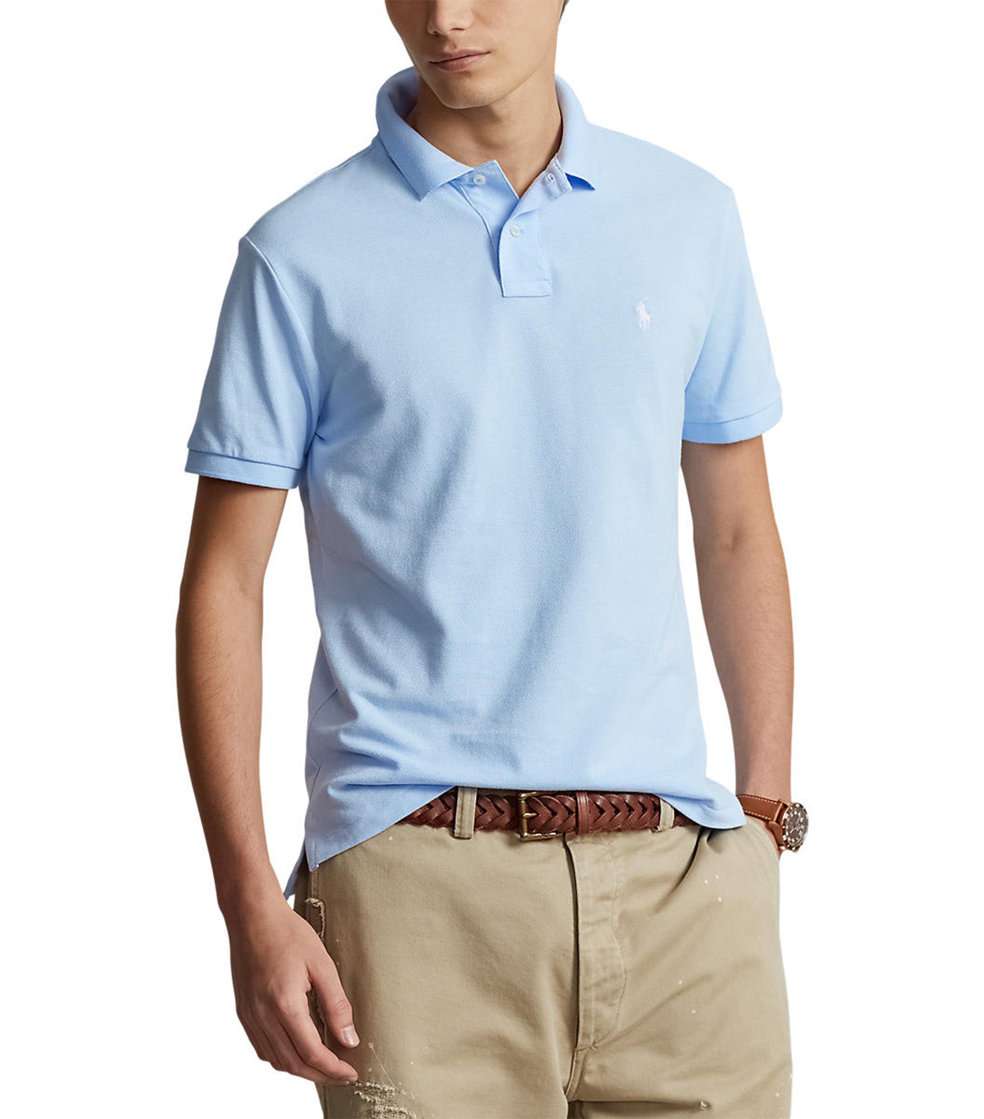 Men’s Custom Slim Fit Mesh Polo Shirt Blue