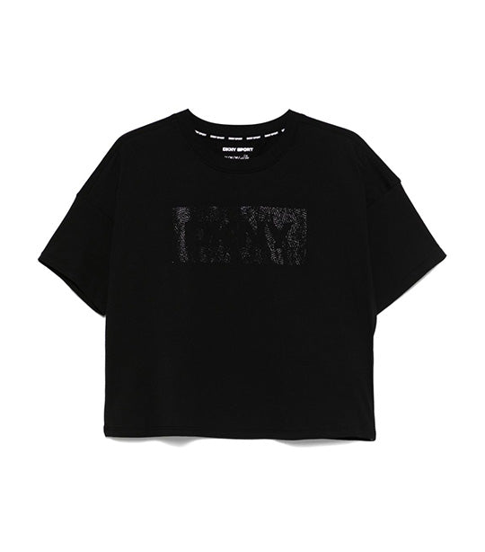 Rhinestone Crosswalk Logo Cropped Tee Black