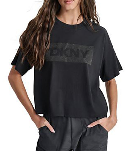 Rhinestone Crosswalk Logo Cropped Tee Black
