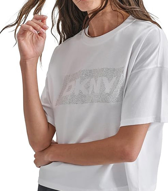 Rhinestone Crosswalk Logo Cropped Tee White