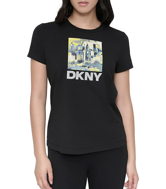Colorful City Graphic T-Shirt Black