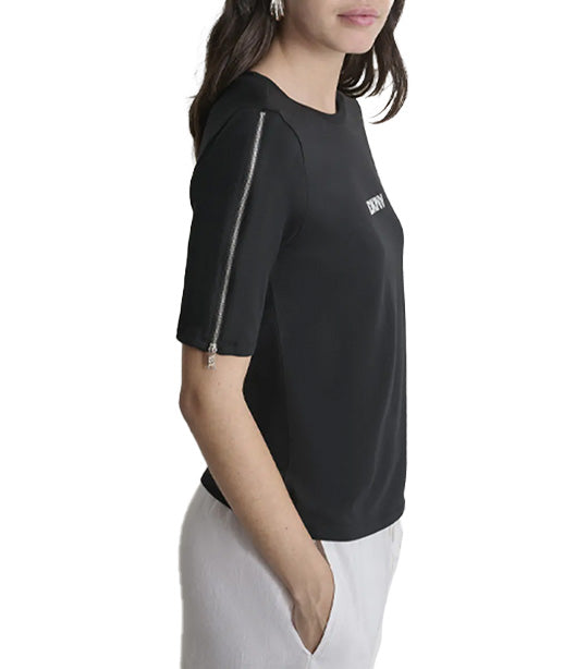 Zipper Sleeve Logo T-Shirt Black