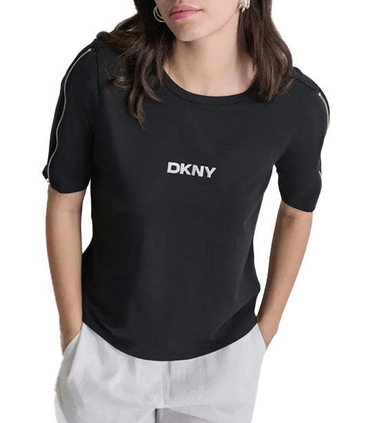Zipper Sleeve Logo T-Shirt Black