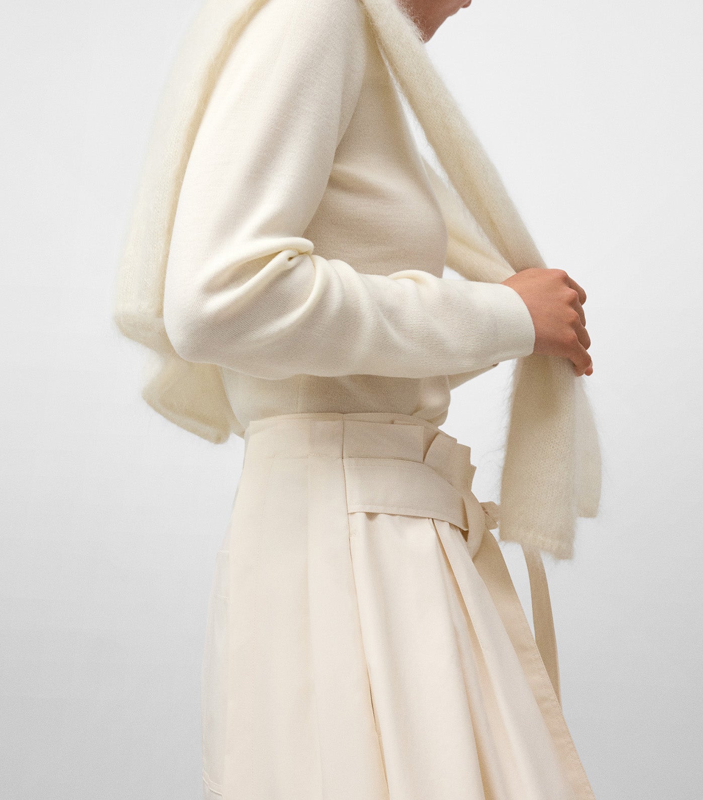 Draped Skirt Trousers Natural White