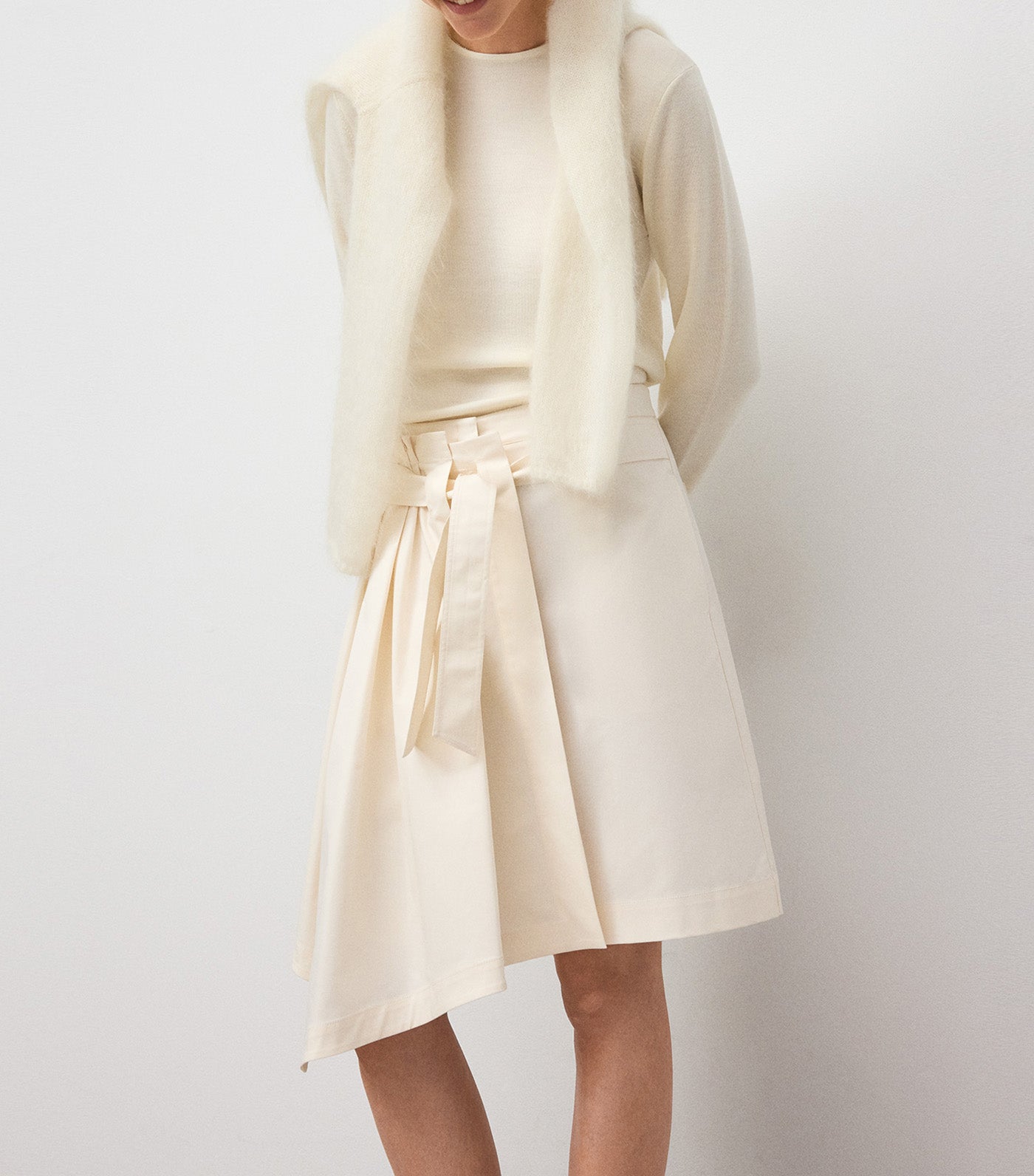 Draped Skirt Trousers Natural White