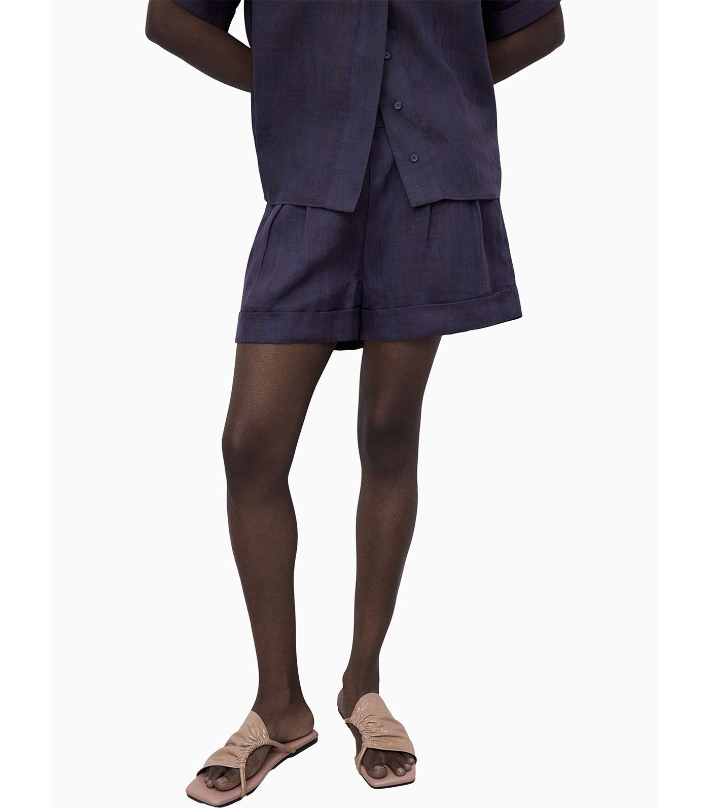 Ramie Striped Bermuda Shorts Blue Stripe