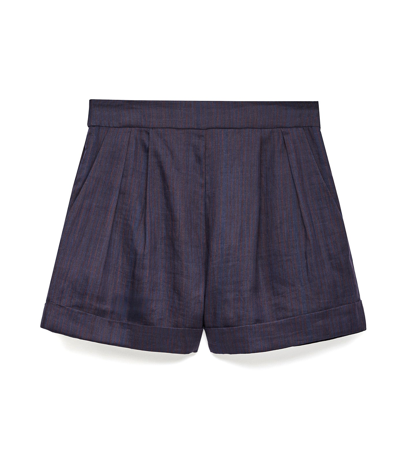 Ramie Striped Bermuda Shorts Blue Stripe