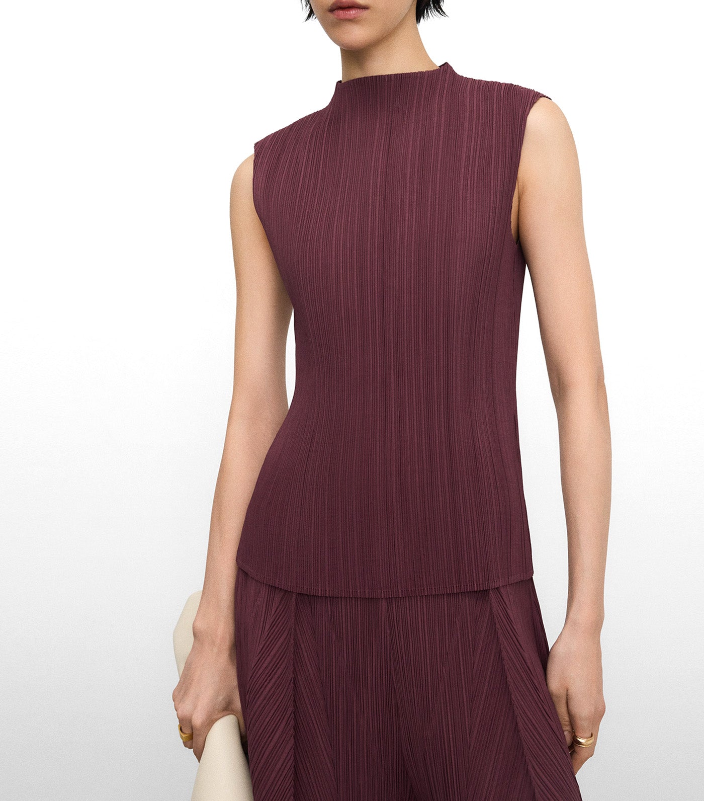 Adolfo Dominguez Perkins Collar Crinkle Top Aubergine