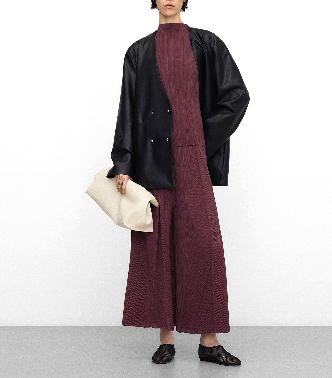 Adolfo Dominguez Perkins Collar Crinkle Top Aubergine