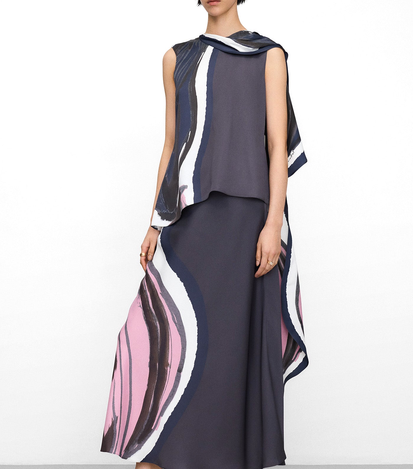 Adolfo Dominguez Printed Top with a Scarf Neck Flower Stamped