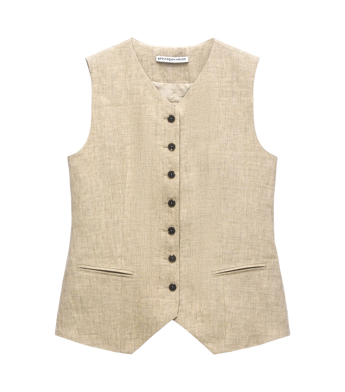 European Linen Tailored Vest Sand Melange