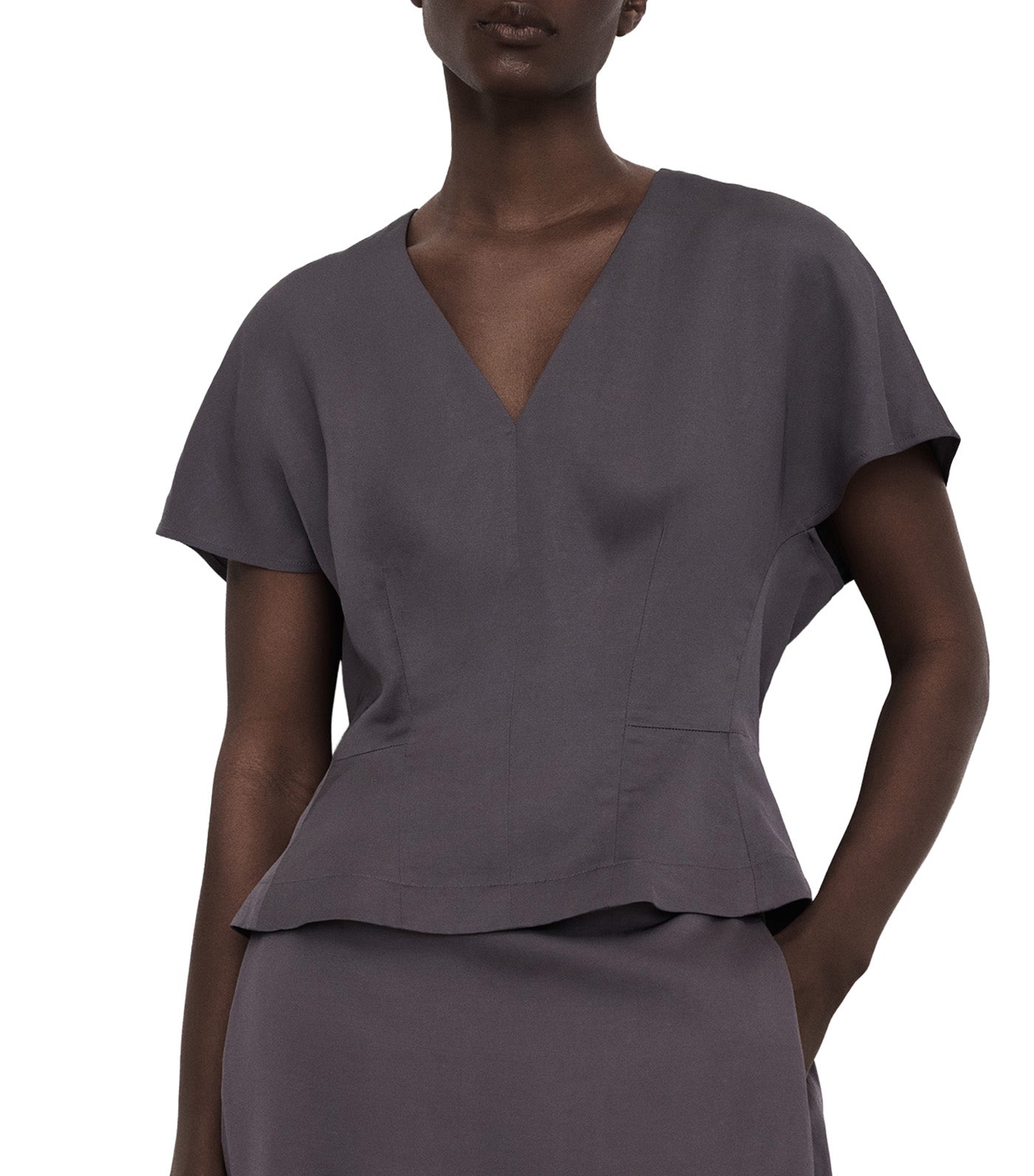 Japanese Sleeve Semi-Fitted Top Charcoal Gray