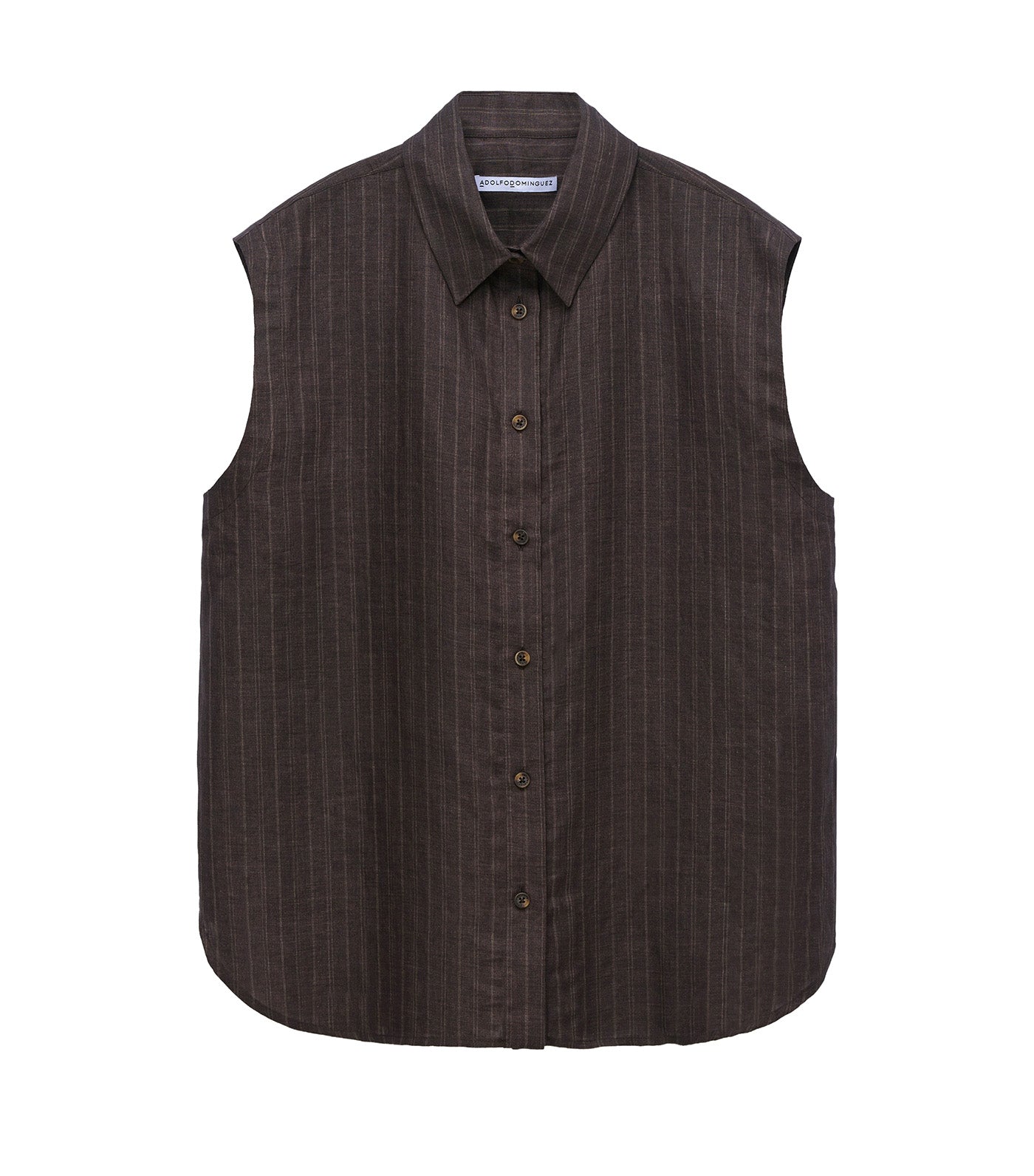 European Linen Striped Straight Shirt Brown Stripe