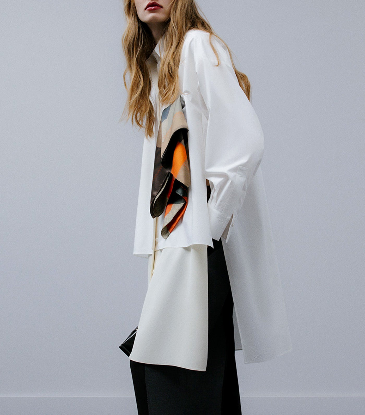 Oversize Shirt with Overlay Piece Ecru