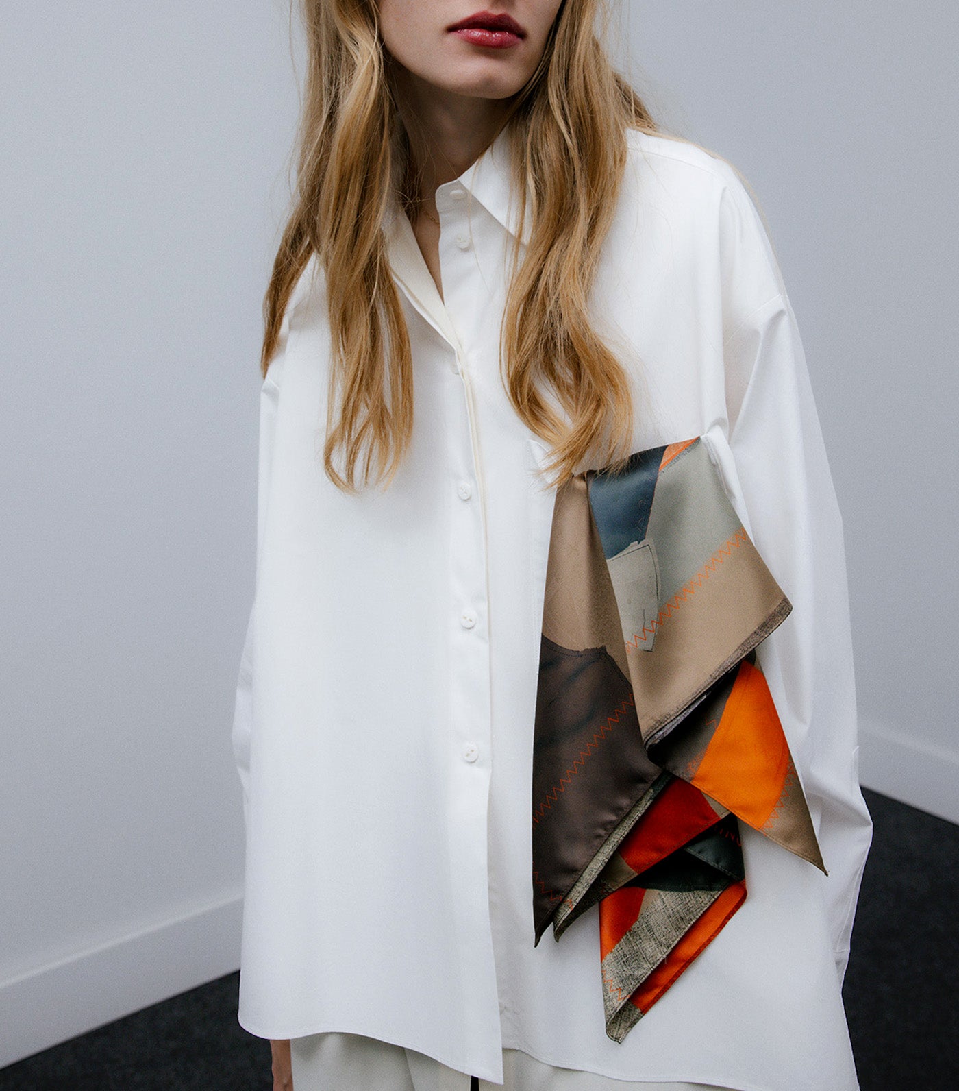 Oversize Shirt with Overlay Piece Ecru