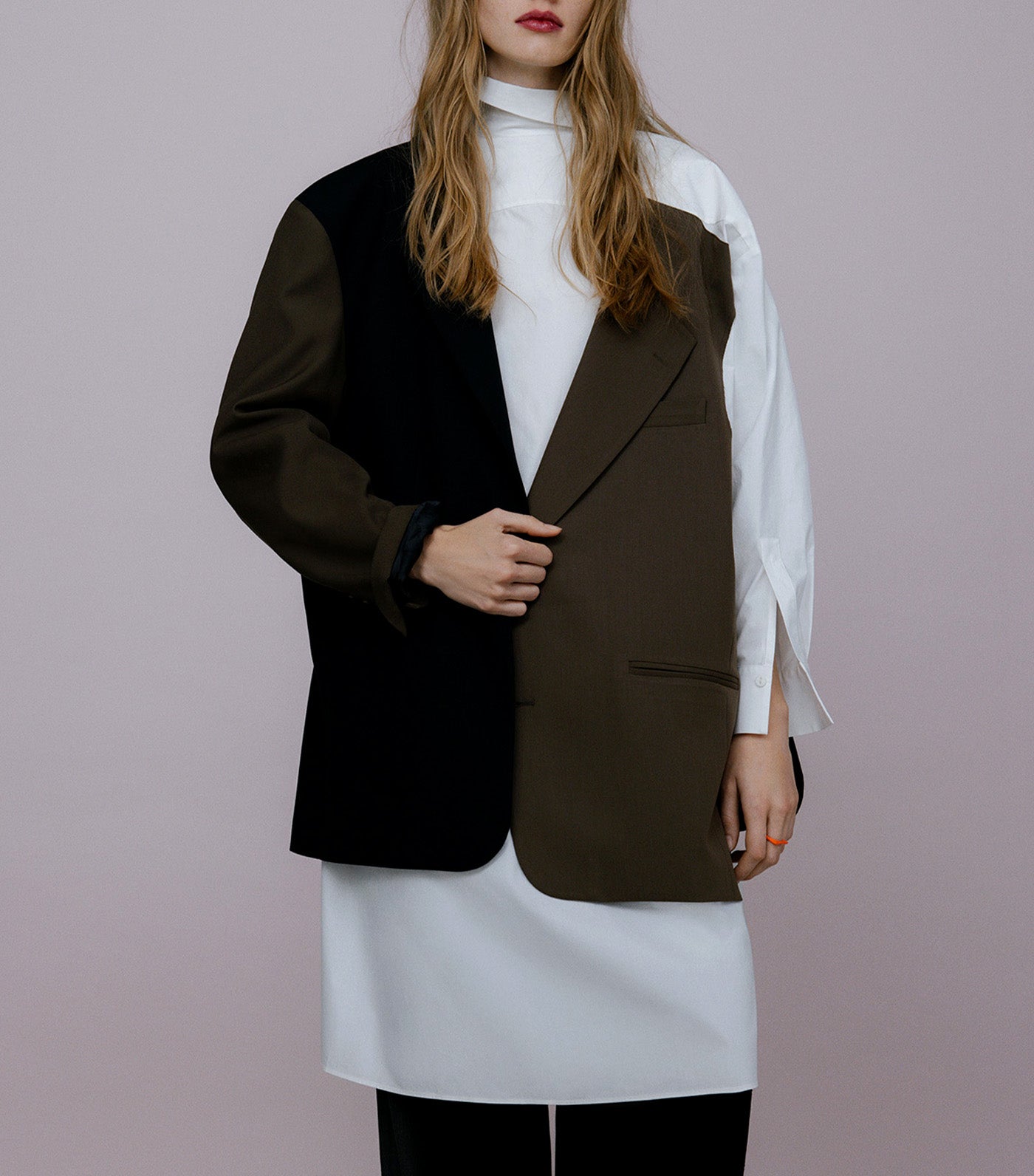 Oversize Shirt with Overlay Piece Ecru