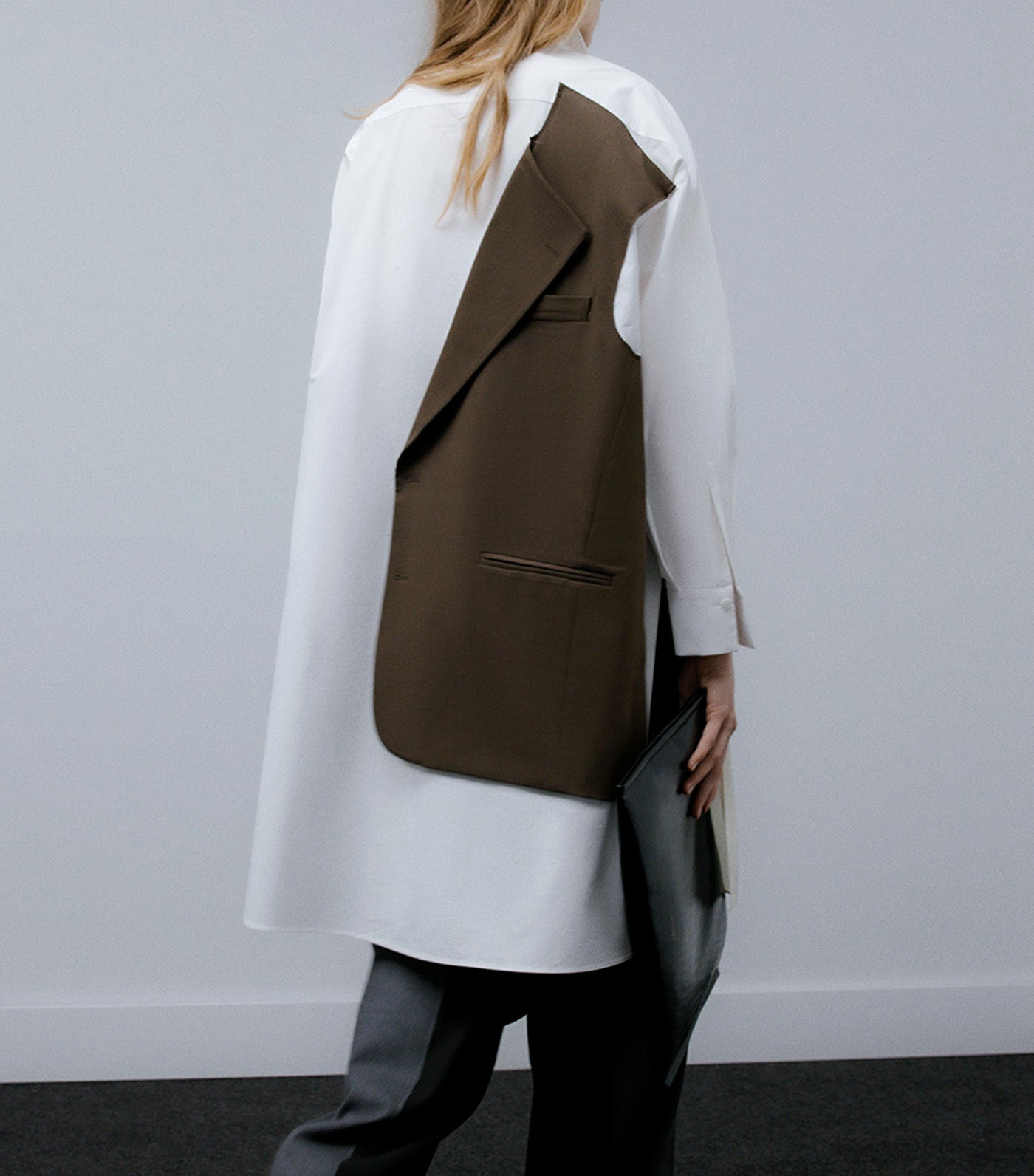 Oversize Shirt with Overlay Piece Ecru