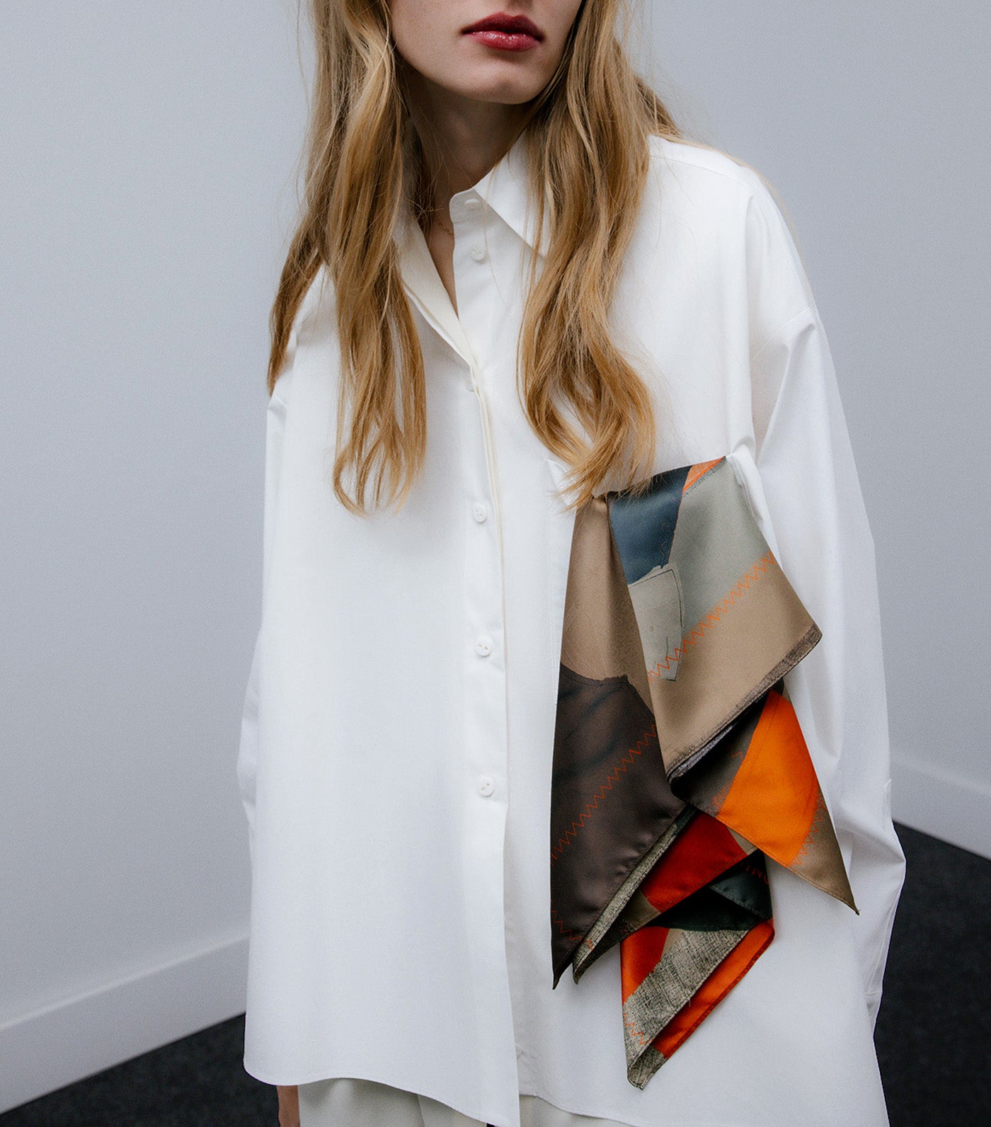 Oversize Shirt with Overlay Piece Ecru