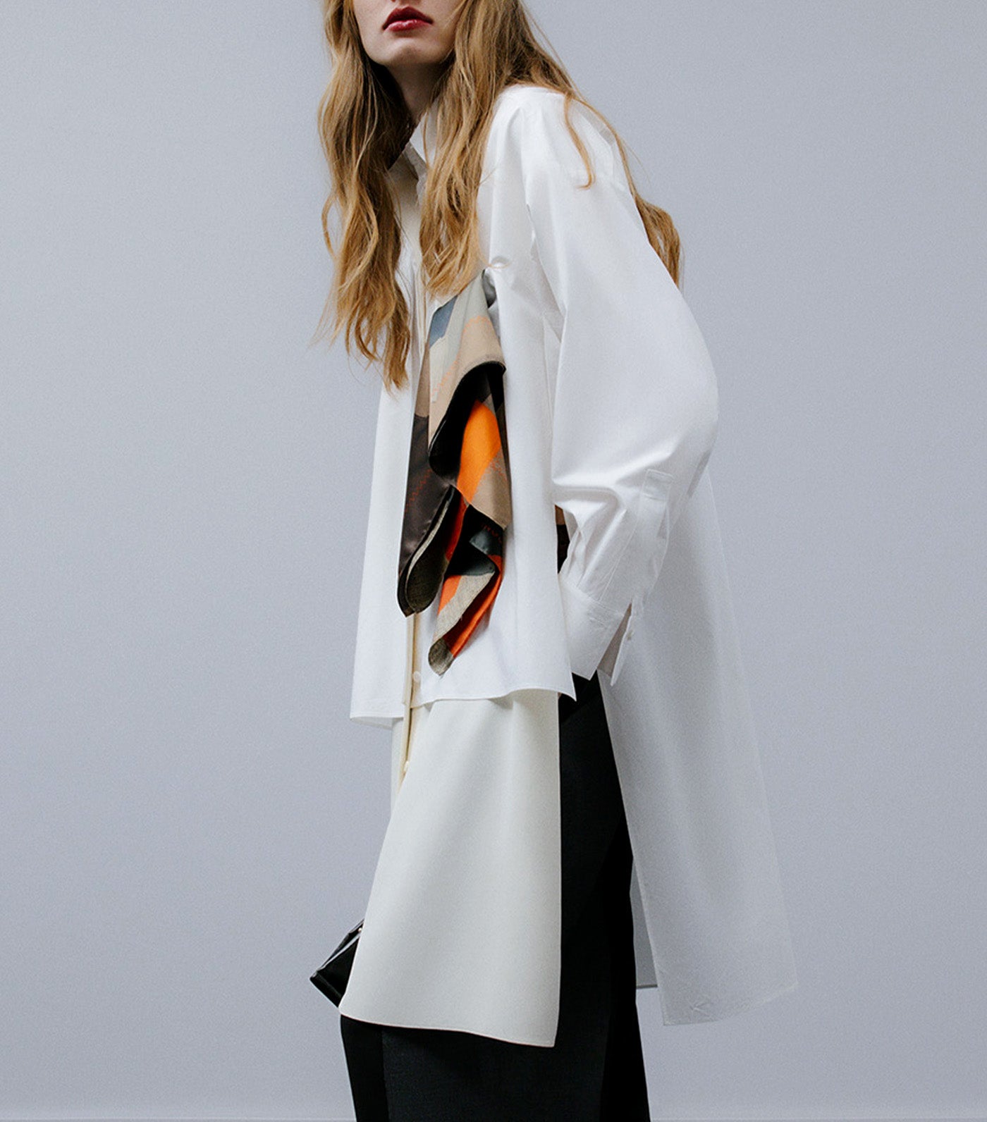 Oversize Shirt with Overlay Piece Ecru
