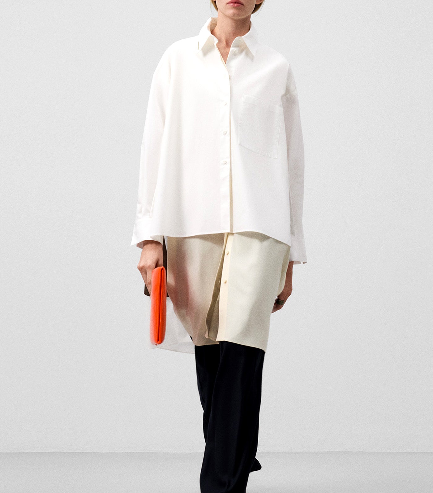 Oversize Shirt with Overlay Piece Ecru