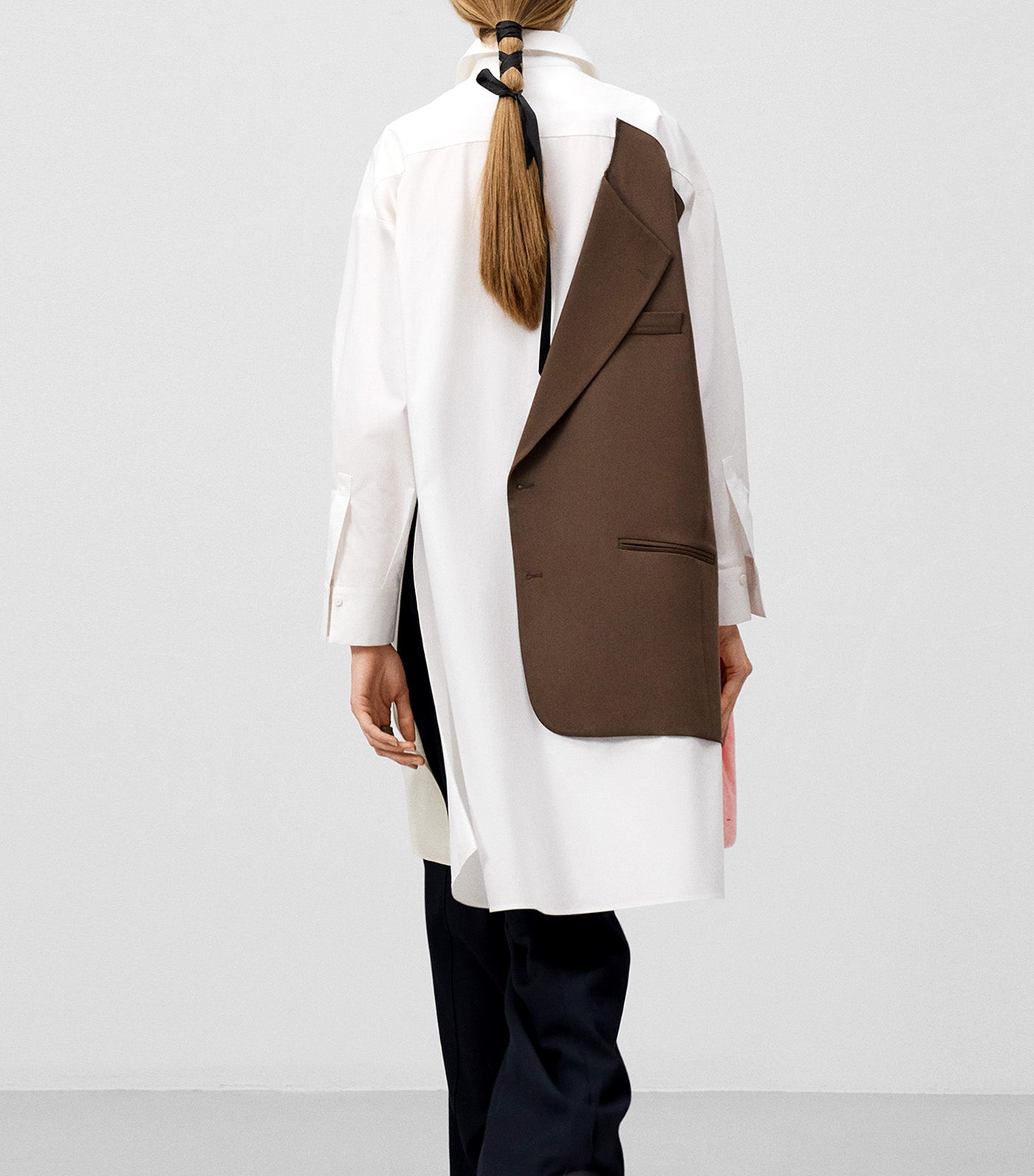 Oversize Shirt with Overlay Piece Ecru