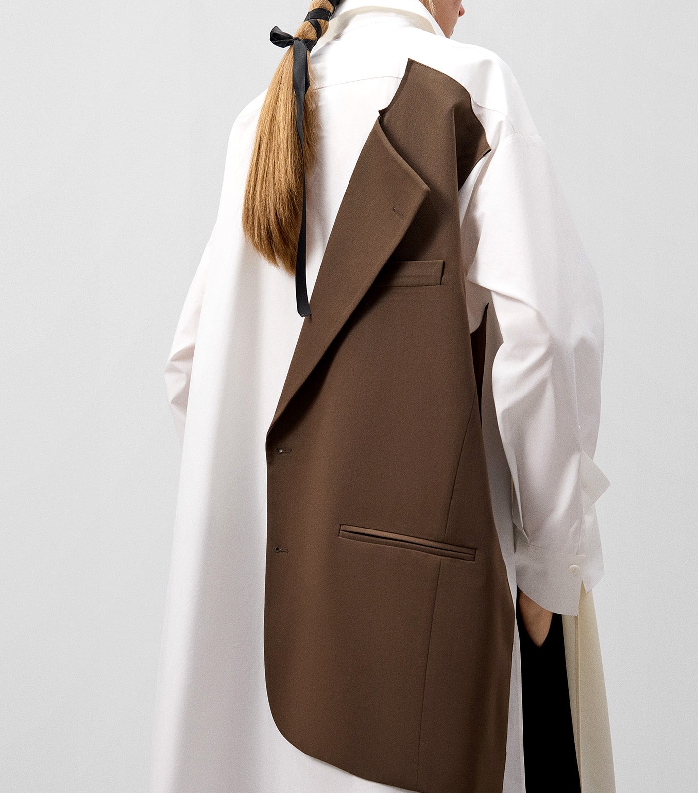 Oversize Shirt with Overlay Piece Ecru