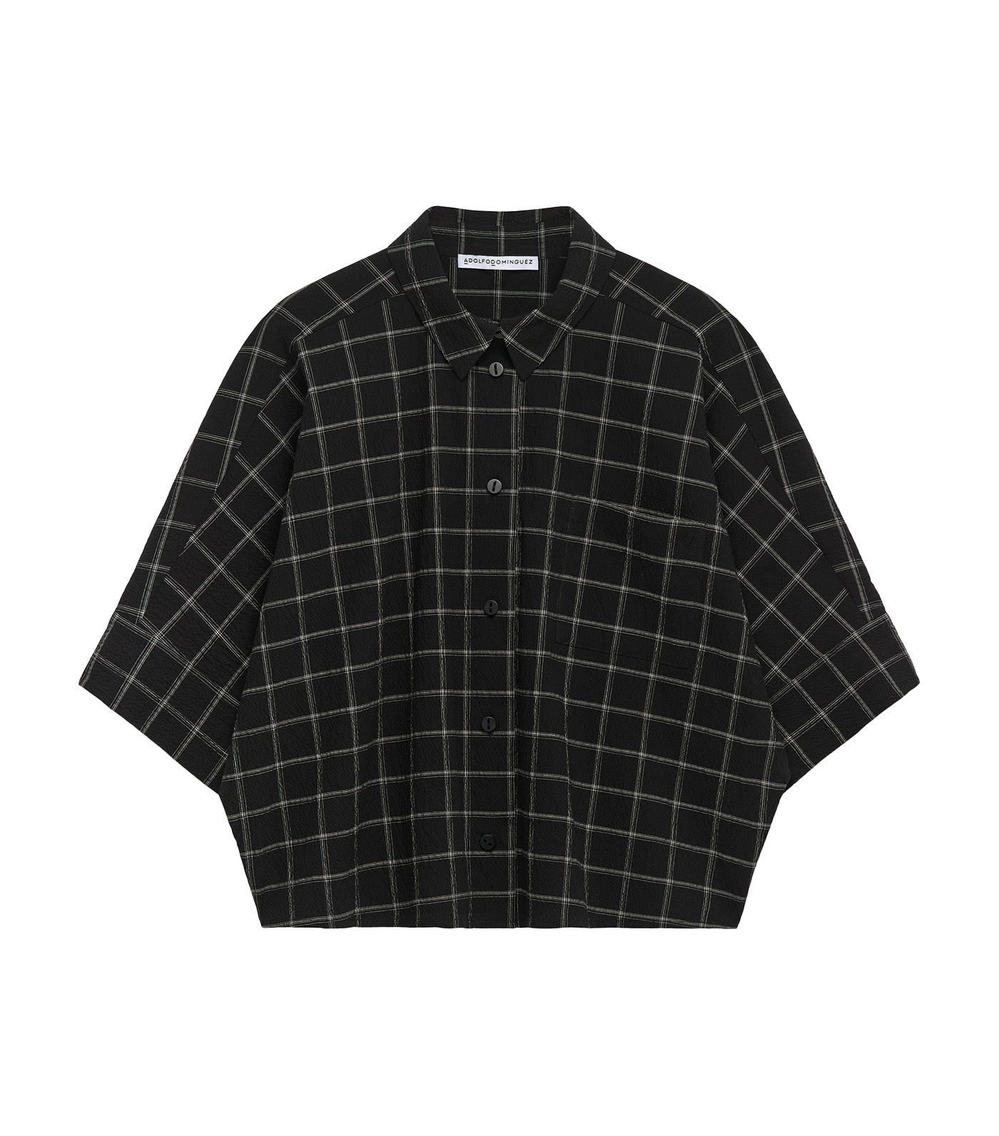 Organic Cotton Seersucker Checkered Shirt Gray/Black