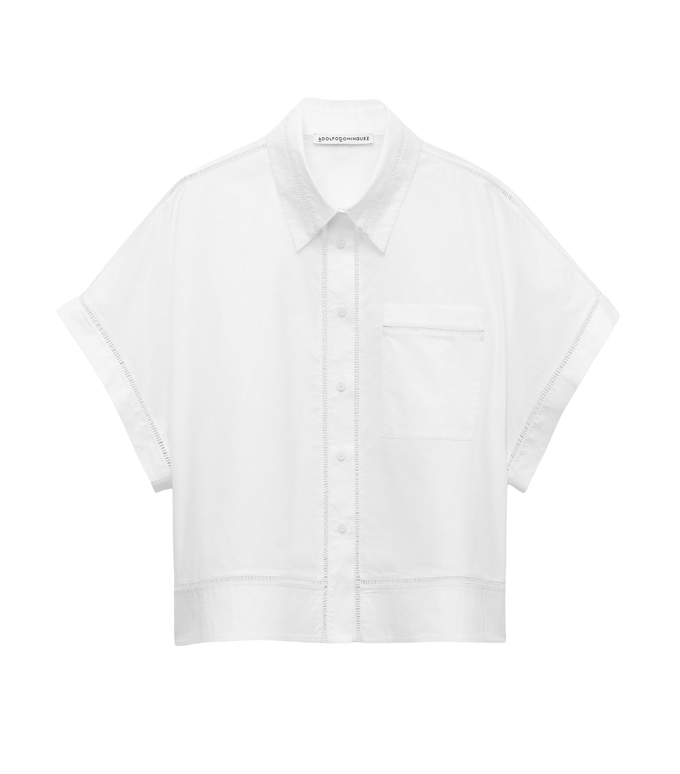 Cotton Shirt with Lace Trim White