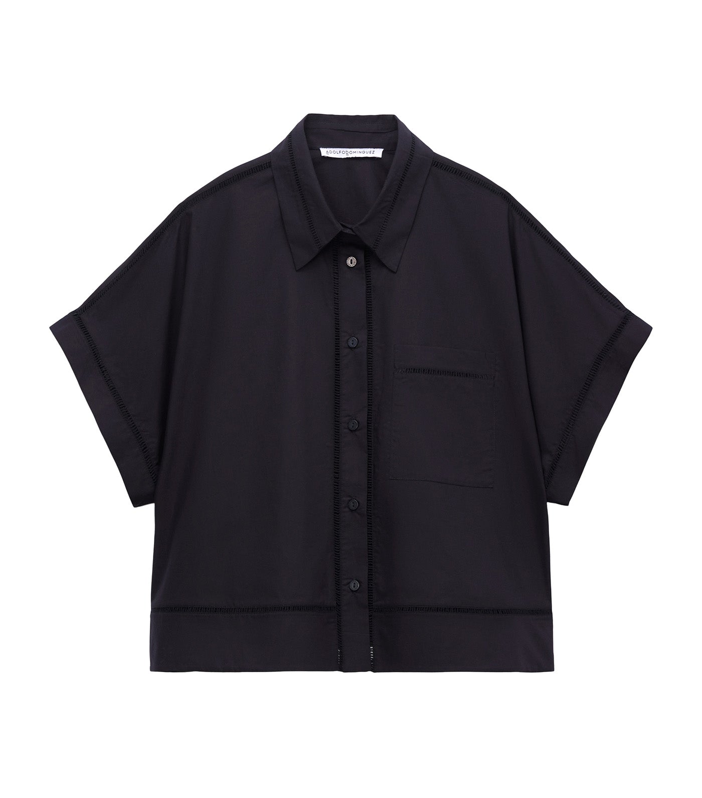 Cotton Shirt with Lace Trim Black