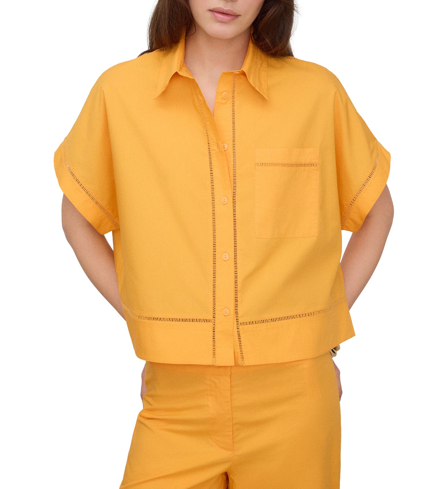 Cotton Shirt with Lace Trim Orange