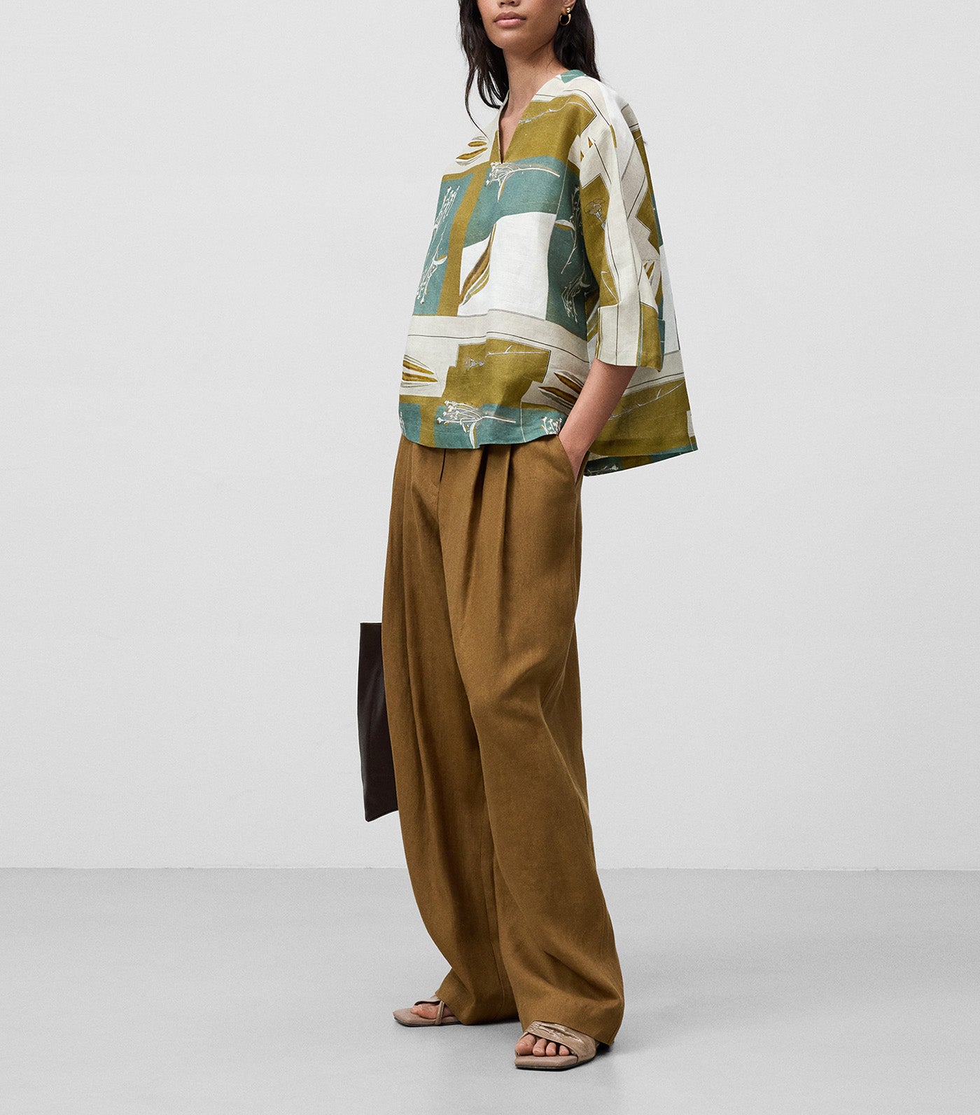 European Linen Printed Blouse Flower Print