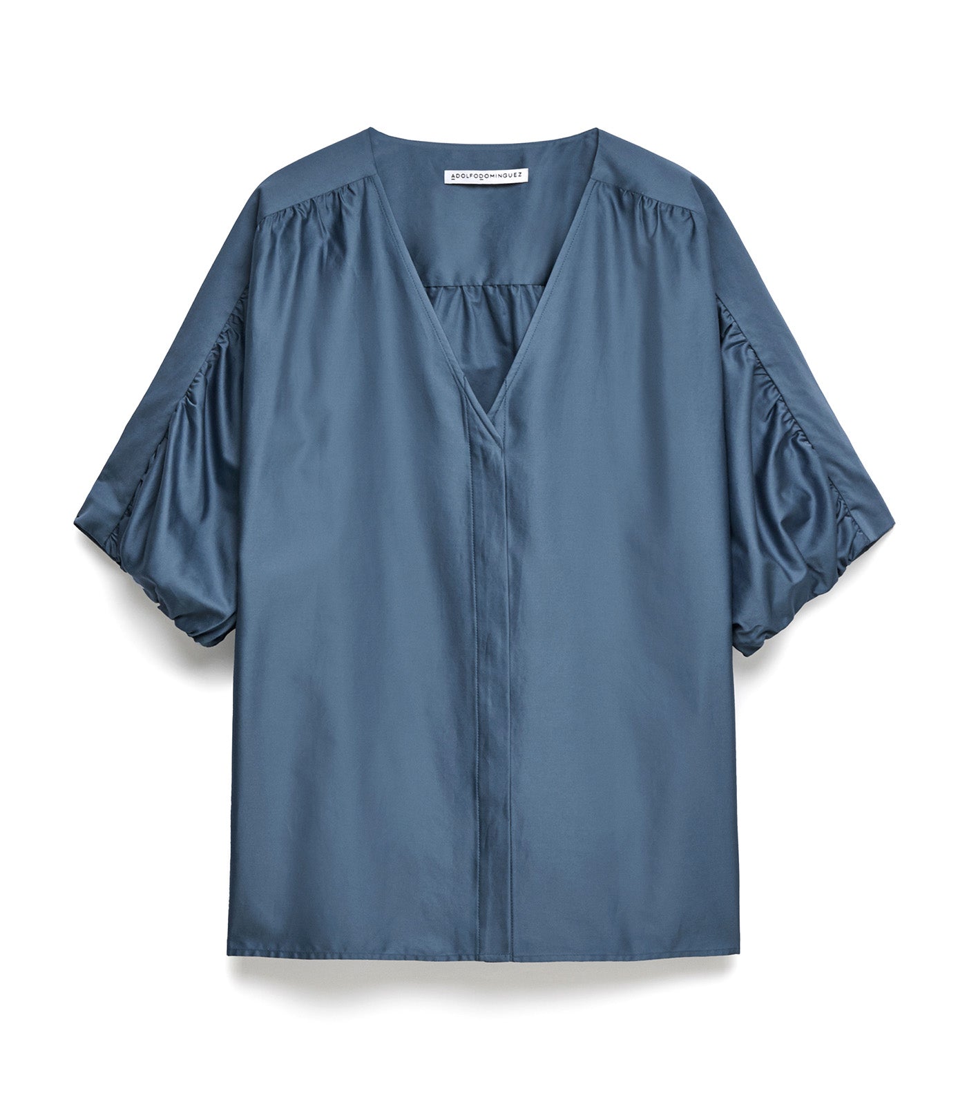 Gathered Cotton Shirt Gray/Blue