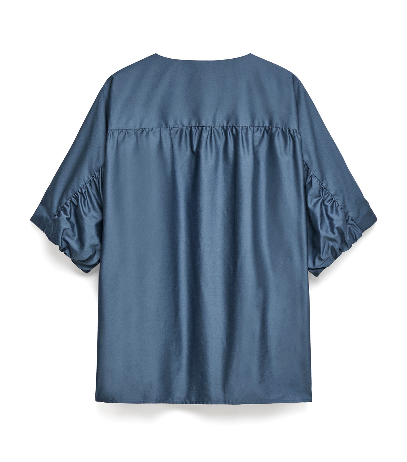 Gathered Cotton Shirt Gray/Blue