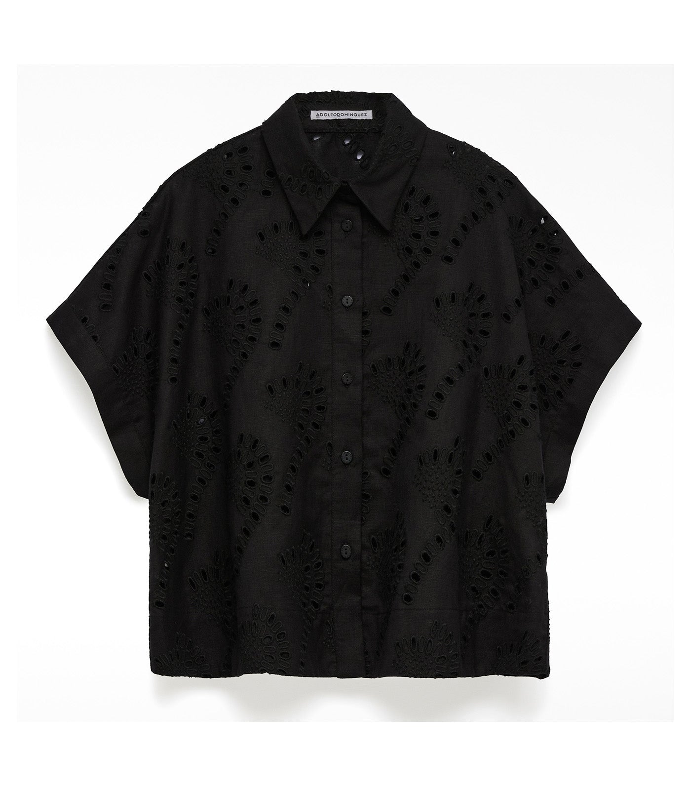 Linen Blend Embroidered Shirt Black