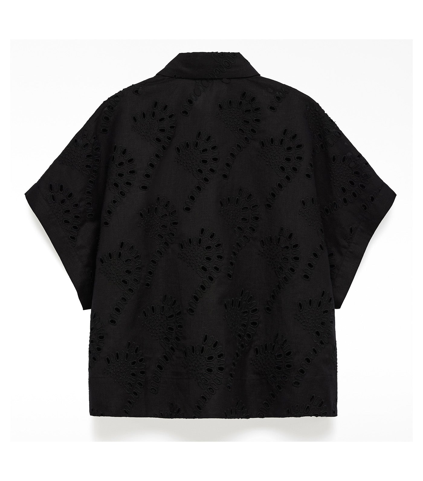 Linen Blend Embroidered Shirt Black