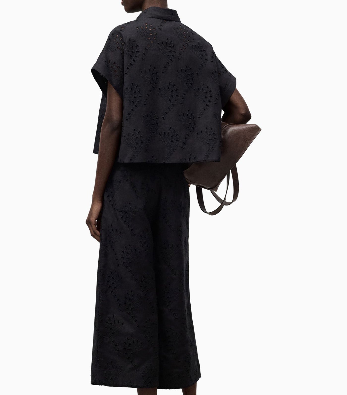 Linen Blend Embroidered Shirt Black