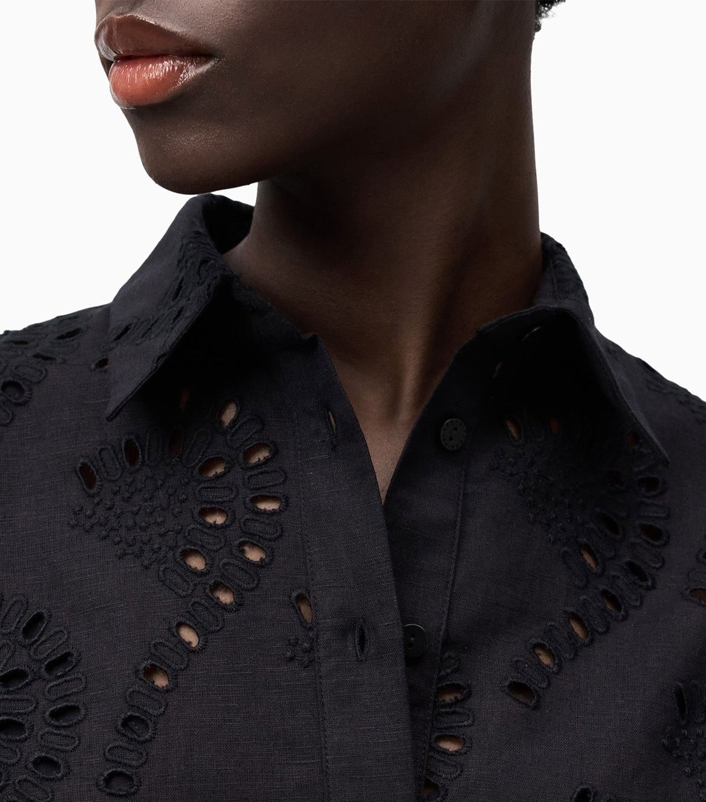 Linen Blend Embroidered Shirt Black
