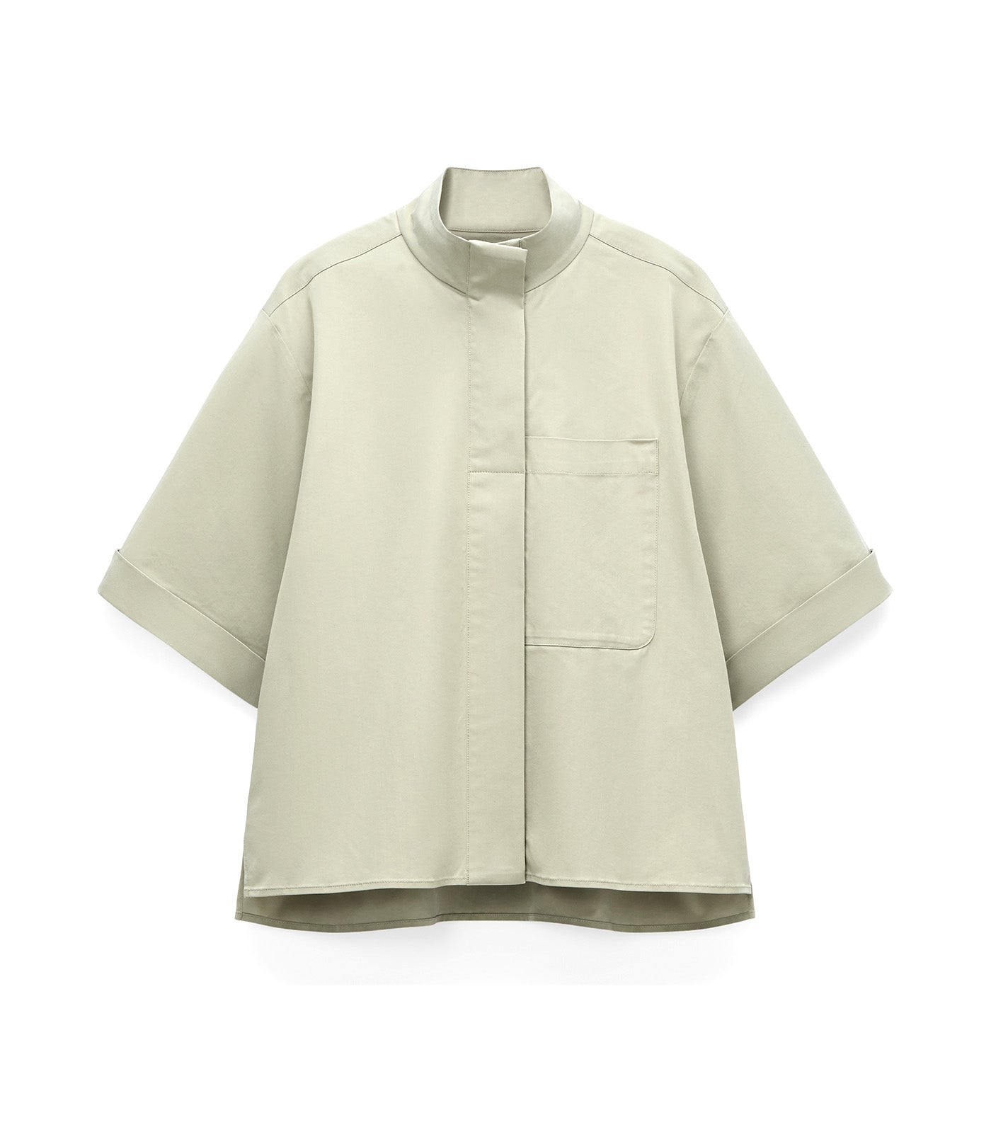 Adolfo Dominguez Band Collar Short Sleeve Shirt Green