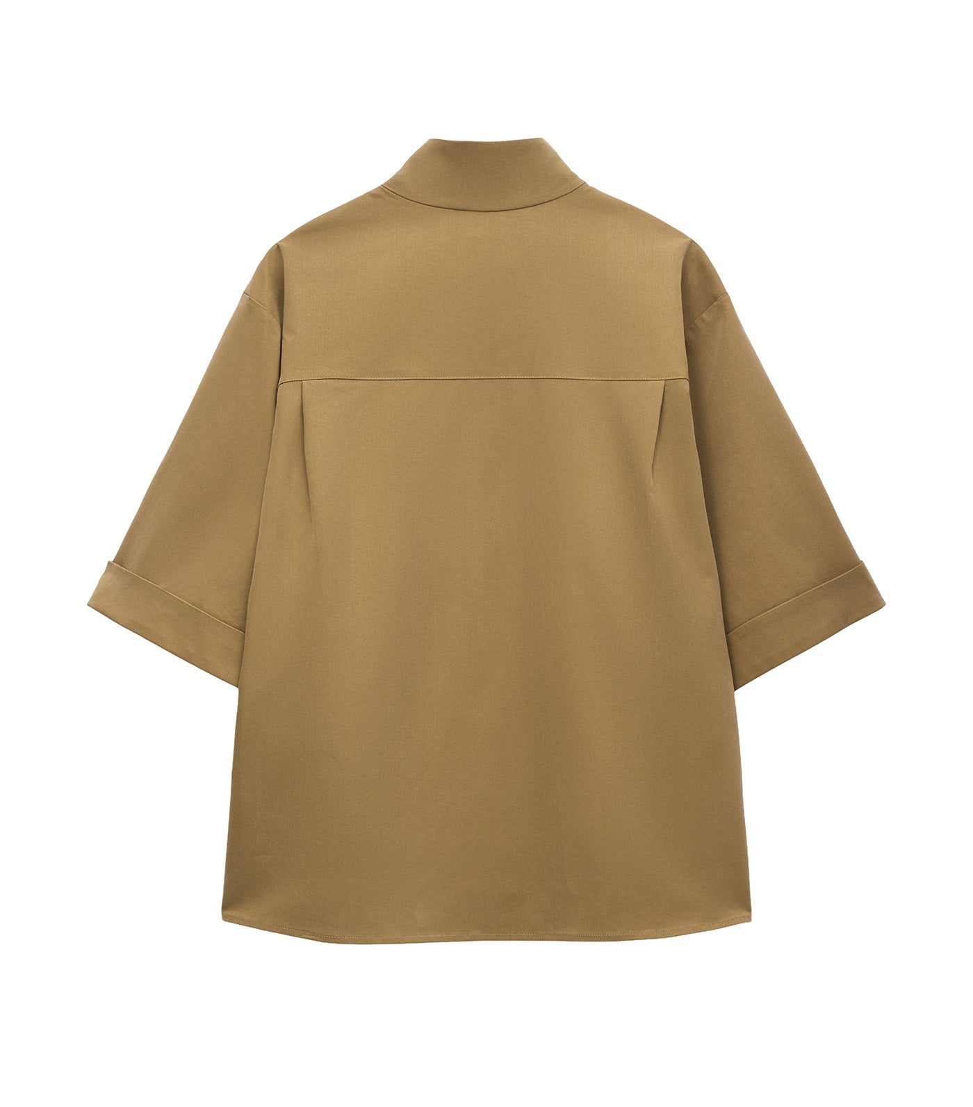Band Collar Short Sleeve Shirt Olive Green
