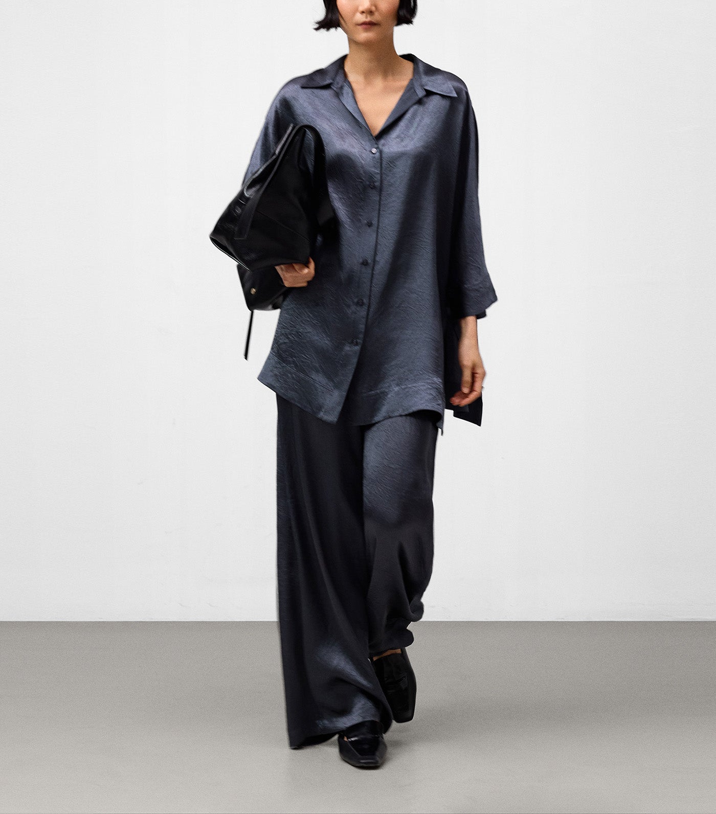 Acetate Satin Oversize Shirt Dark Gray
