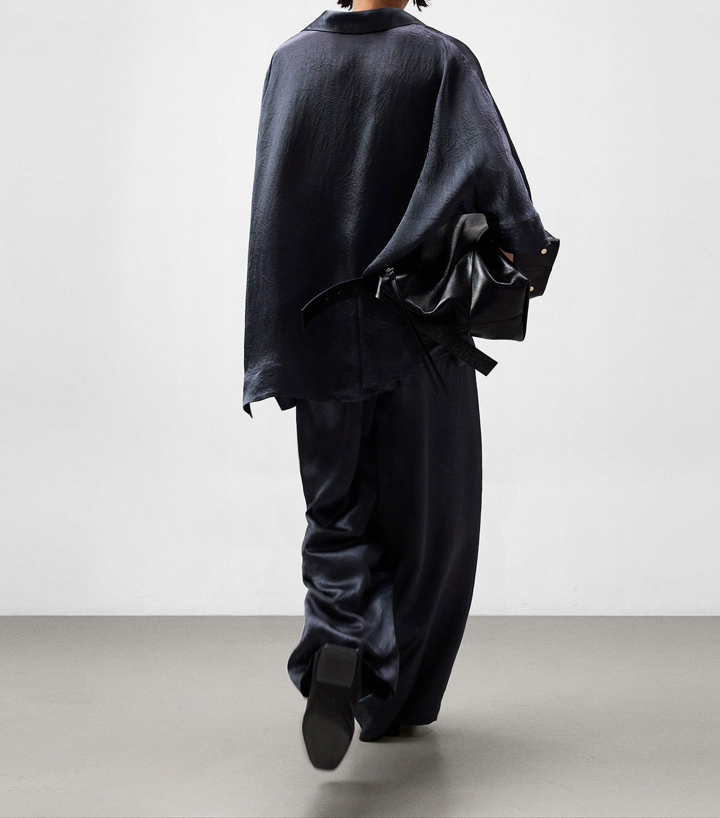 Acetate Satin Oversize Shirt Dark Gray