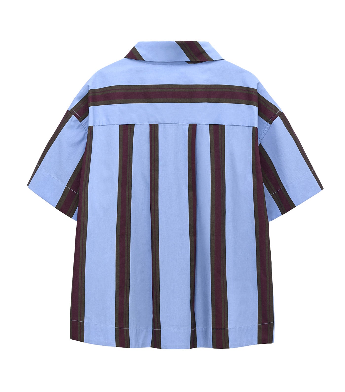 Cotton Striped Asymmetric Crop Shirt Blue Stripe