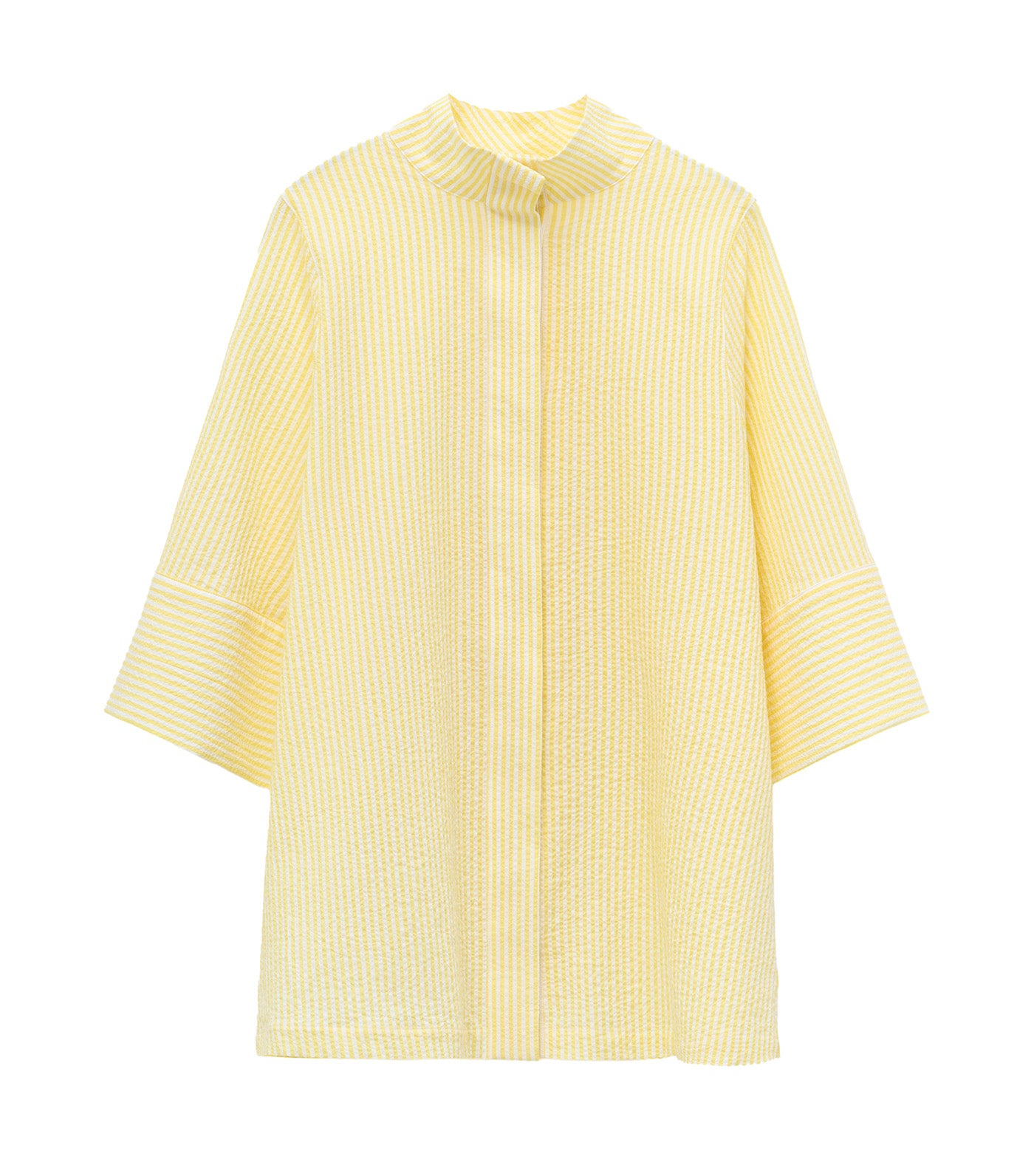 Cotton Seersucker Striped Shirt Yellow Stripe